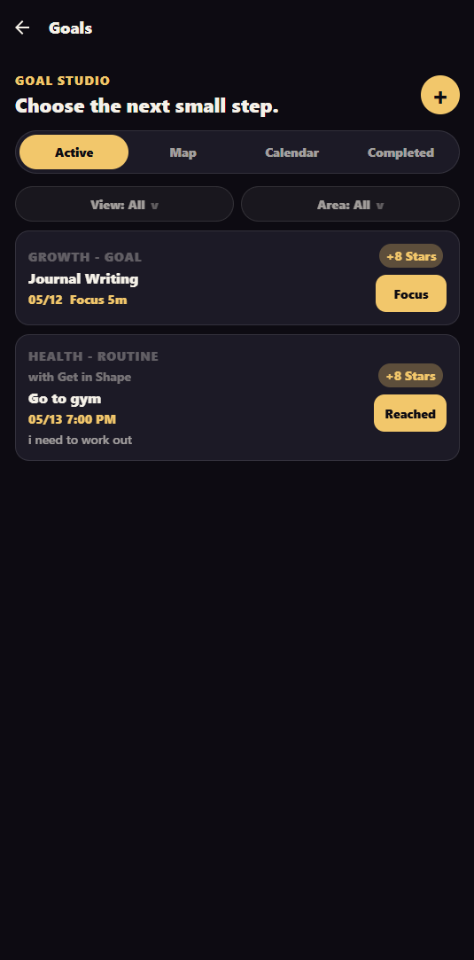 Goals screen